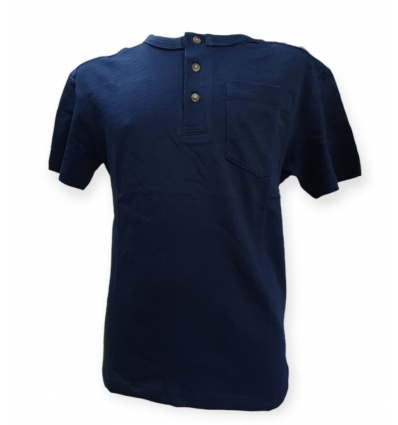 T-Shirt JR blu con taschino e due bottoni.