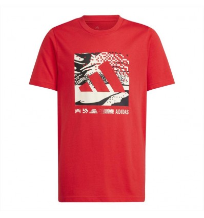 adidas J CAMO LOGO TEE, T-Shirt ragazzo rossa.