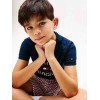 T-Shirt tommy flag hilfiger reg tee ss, ragazzo blu