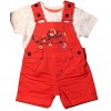 Completo Babybol, salopette twill rossa e t-shirt cotone fantasia*