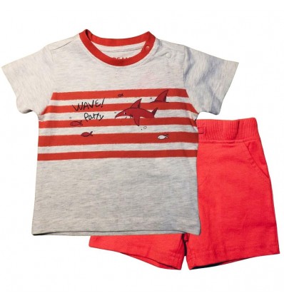 Completo losan, bambino stampa squalo grigio-rosso*.
