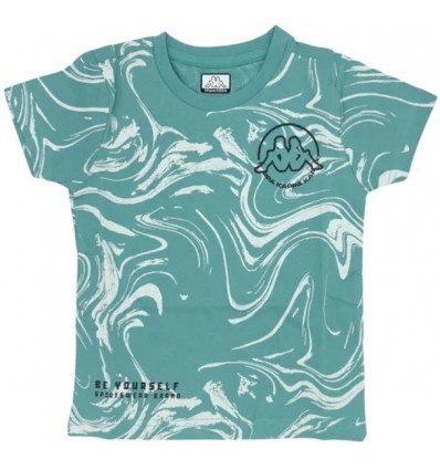 Maglietta Kappa Bambino – Design Onde Astratte Verde Acqua