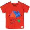 T-shirt rossa neonata in cotone con stampa campeggio