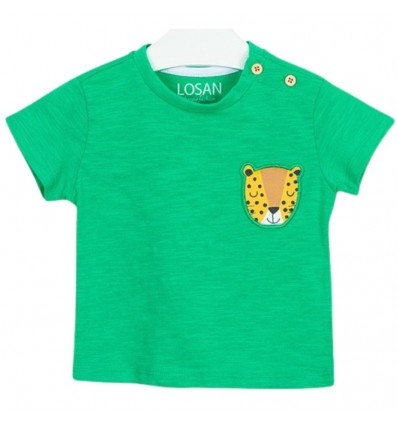 T-shirt Baby LOSAN Verde Safari con Stampa Animale e Bottoni Laterali