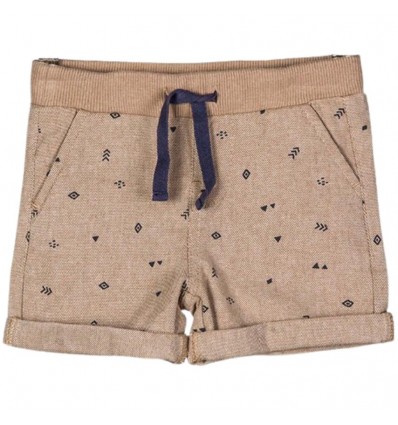 Bermuda di twill color écru per neonato Losan con stampa minimal e laccetto blu
