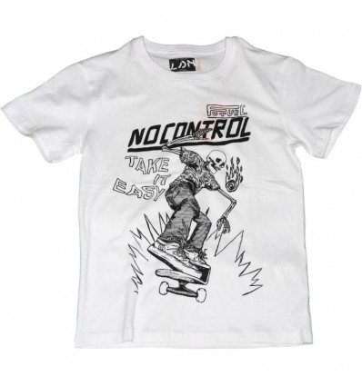 T-shirt bianca per bambino e ragazzo con stampa nera