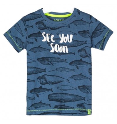 T-shirt bambino in cotone Losan con stampa pesci e scritta "See You Soon"