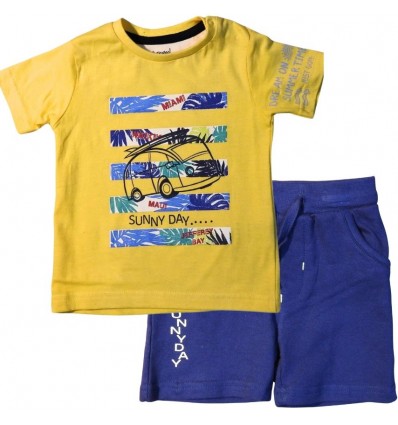 Completi babybol, bambino t-shirt gialla + shorts blu cotone.*