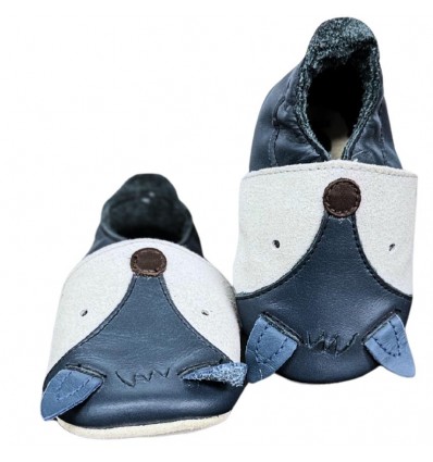 Scarpine Bobux in Pelle Volpe Blu – Scarpe Primi Passi per Neonati con Design Animale