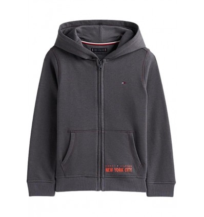 Felpa Zip Cotone Felpato Tommy Hilfiger Grigio Scuro Ragazzo
