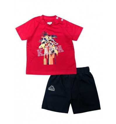 Completo kappa T-Shirt rossa e pantaloncino blu, Bambino.