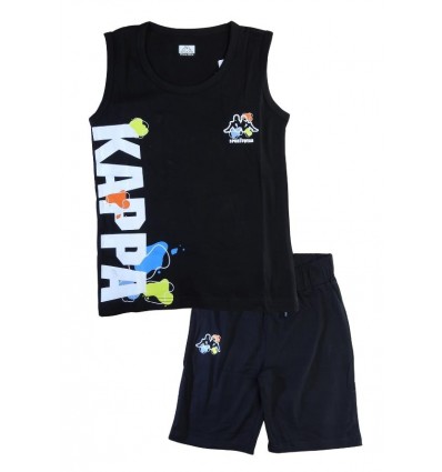 Completo estivo Kappa da ragazzo nero in cotone con dettagli colorati