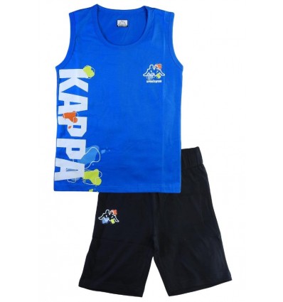 Completo Kappa ragazzo azzurro-nero in cotone per l'estate.
