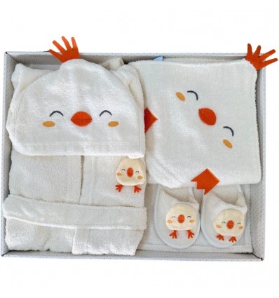 Set Coccola Pulcino – Accappatoio, Asciugamano e Ciabattine in Spugna per Neonato