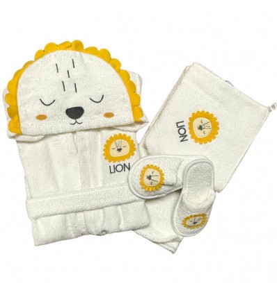 Set Bagno Neonato Leoncino Coccoloso 3 Pezzi in Morbido Cotone Bianco