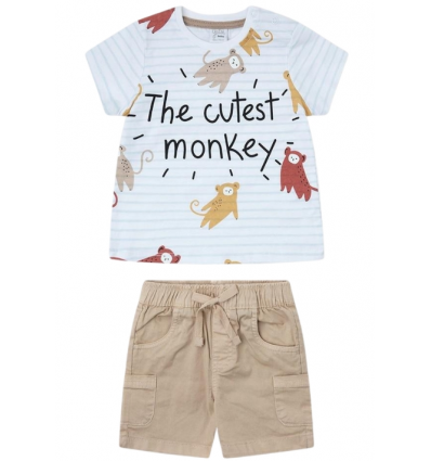 Completino Bimbo Monkey Smile, Maglietta a righe e Shorts in Twill Yatsi