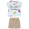 Completino Bimbo Monkey Smile, Maglietta a righe e Shorts in Twill Yatsi