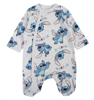 Tutina Neonato Disney Stitch, Grigia con Stampa All Over e Chiusura a Bottoni