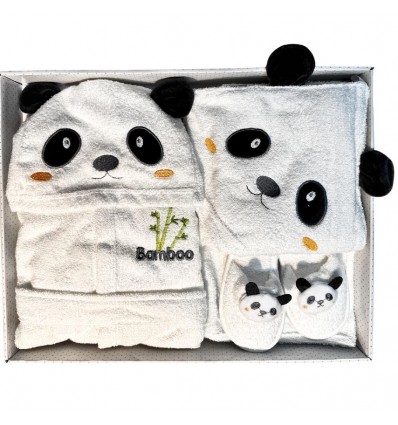 Set Coccole Panda, Accappatoio, Pantofoline e Asciugamano Baby