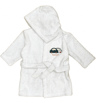 Accappatoio in spugna per neonato, con dolce stampa ricamata. Latte